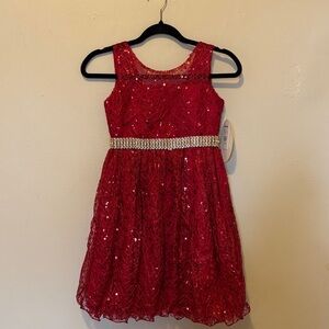American Princess Red Sequin Dress with Sparkling Belt